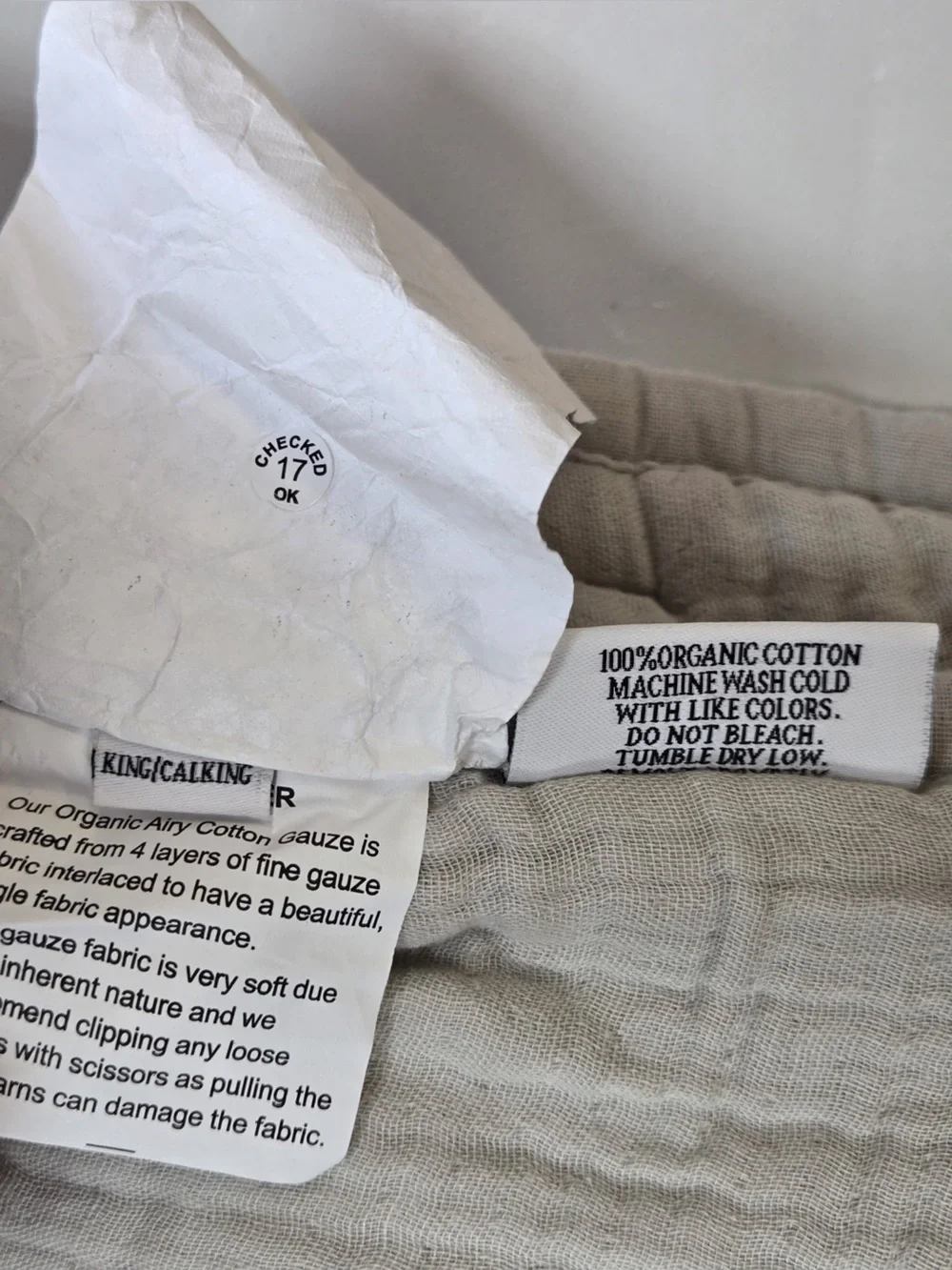 NWT QUINCE Organic Cotton Gauze Box Quilt Set King/Cal King Light Grey 0473